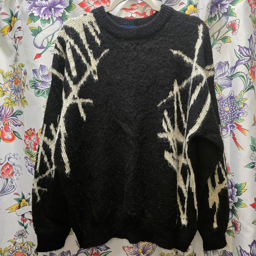 Aelfric Eden Mens Irregular Graffiti Black White Graphic Knit Sweater Medium